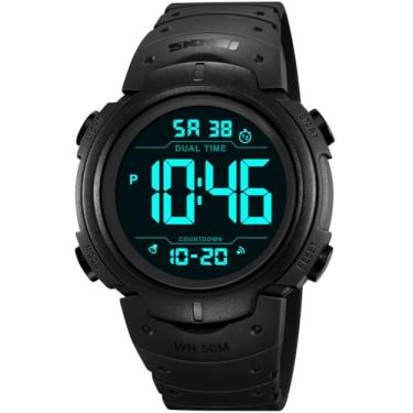Imagem de PASOY Relógio digital masculino feminino grande luz LED natação impermeável pulseira de borracha alarme preto LED relógios 50 mm, Preto completo, Esportivo