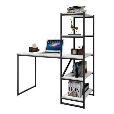 Imagem de Escrivaninha com Estante Fit Branca e Preta - Art Panta