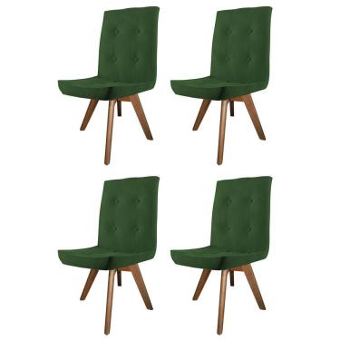Imagem de Kit 04 Cadeira De Jantar Drop Com Botão Base Giratória Carvalho Suede Verde - Amey Decor