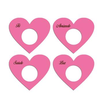 Imagem de Porta Guardanapo Coração Desejos Kit 4 Peças 7,5cmx6,5cm - Cria Arte Laser Rosa