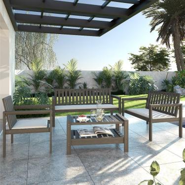 Imagem de Conjunto Bancos 2 E 3 Lugares, Poltrona Com Almofadas E Mesa Orquídea Nogueira