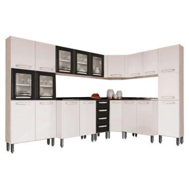 Imagem de Cozinha Completa Evidence 8 Módulos Kit com Balcões Armários e Paneleiros MDP Branco Preto