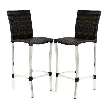 Imagem de 2 Banquetas Alta Cannes Em Alumínio Para Cozinha Bar Edícula Preto