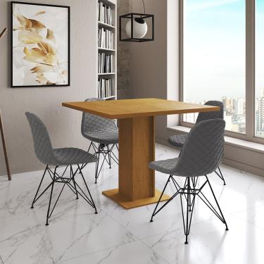 Imagem de Mesa Jantar Londres Quadrada Canela 90Cm 4 Cadeiras Eames Estofadas Grafite Ferro Preto