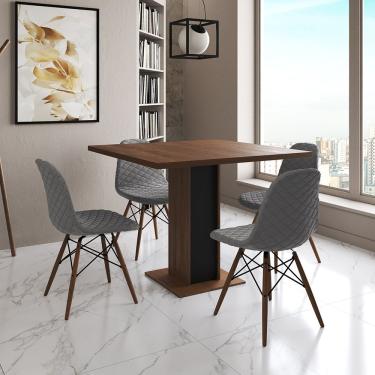 Imagem de Mesa Jantar Londres Quadrada Amêndoa 90Cm Base Preta 4 Cadeiras Eames Estofadas Grafite Madeira