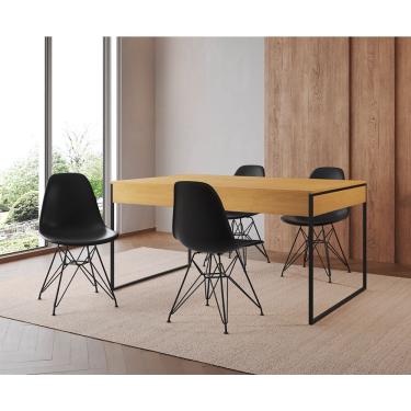 Imagem de Mesa Jantar Industrial Retangular 137X90Cm Canela Com 4 Cadeiras Pretas Base Ferro Cor: Canela