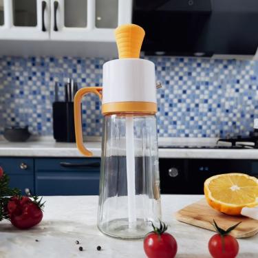 Imagem de Garrafa Porta óleo Com Dispenser Pincel Em Silicone - Amarelo