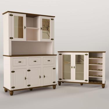 Imagem de Balcão Cristaleira Adega Retrô + Kit Cozinha Retrô 5p 3g Off White-nogueira