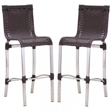 Imagem de Kit 2 Banquetas Alta Haiti Alumínio Assento Fibra Sintética Terracota Trama Original