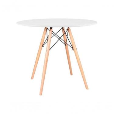 Imagem de Mesa Redonda De Jantar Eames Eiffel 110cm Branca Base Madeira Maciça
