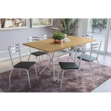 Imagem de Sala De Jantar Loire com Tampo De Madeira 160cm + 6 Cadeiras Cromada Preto