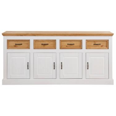 Imagem de Balcão Buffet Aparador De Madeira Com 4 Portas E 4 Gavetas | Coleção England Branco Lavado-cera Natural