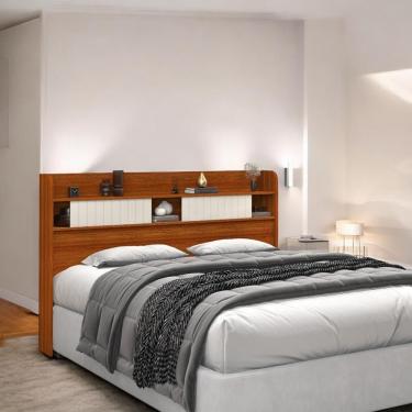 Imagem de Cabeceira Com Prateleiras Nyce Queen Cinamomo E Off