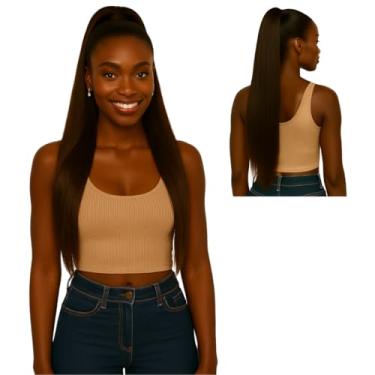 Imagem de Aplique Rabo de Cavalo Bio Vegetal Modelo Marília – 100% Fibra Futura Qualidade Premium, 70 cm Textura Liso Yaki, 150g, Fácil Aplicação e Naturalidade Máxima (Chocolate)