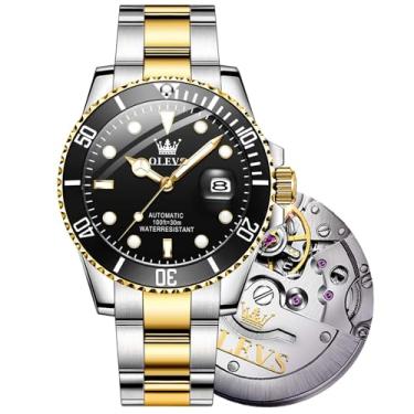 Imagem de 【Atualização】 OLEVS Relógios automáticos masculinos, relógio mecânico clássico de negócios com corda automática, com data, bisel rotativo unidirecional de luxo, impermeável, grande