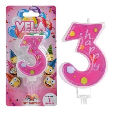 Imagem de Vela Bolo Festa Aniversario Parabéns Parafina Nº 0 Rosa - Art Fantasy