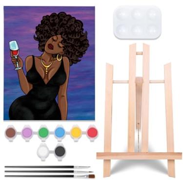 Imagem de VOCHIC Kit De Pintura Em Tela Pré-Desenhada Para Adultos, Kits Festa, Tinta E Suprimentos Bebidas, 8X10, 8 Cores Acrílicas, 3 Pincéis, 1 Paleta, Conjunto Arte Meninas Chiques (8X10 Com Cavalete)