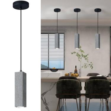 Imagem de ADCTHOME Luminária Pendente De Concreto Moderna, Quadrada, Preta, Com Led, Para Ilha Cozinha, Iluminação Teto Sala Jantar, Café, Clube, Restaurante, Bar, Estar (Pacote 2)