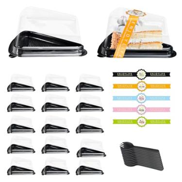 Imagem de JIABEIUS Pacote Com 100 Recipientes Para Fatias De Bolo Tampa, Recipiente Plástico Tortas, Caixa Mini Cheesecake, Formas Triangulares Transparentes Individuais Adesivo E Garfo Tiramisu, Mousse, Sobr