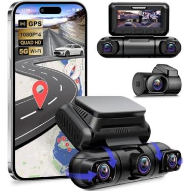 Imagem de XRC TECH Câmera veicular 4CHs para carros, câmera frontal interna e traseira, visão noturna infravermelha, 4 câmeras 2K + 1080p x 3 gravador de vídeo automotivo DVR, GPS Logger WiFi, panorâmico de 360