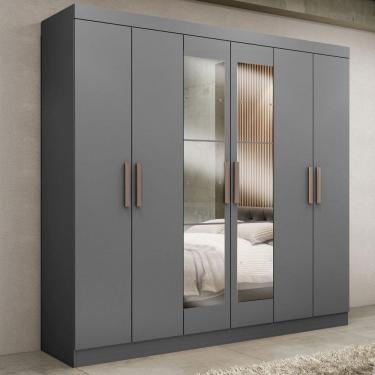 Imagem de Guarda-Roupa Paris 6 Portas 2 Gavetas com Espelho Onix - Maxel