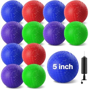 Imagem de HSLCGF 12 Pcs Dodgeballs 5 Inch Kickball Playground Ball 4 Color Inflatable Rubber Handball Bouncy Dodge Ball with 1 Hand Pump for Outdoors Ball Games Gym Camps Picnic