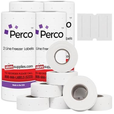 Imagem de Perco Etiquetas brancas adesivas para freezer de 2 linhas – 4 mangas, 24.000 etiquetas de preço em branco para armas Perco 1 linha de preço e data