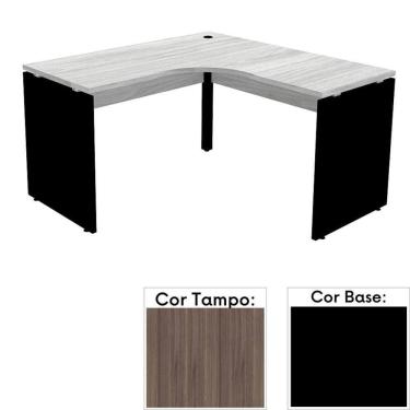 Imagem de Mesa de Escritório em L Pé Painel PE25 em MDP 155 x 155 x 60 cm Cor Walnut e Base Preta