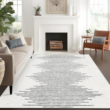 Imagem de GlowSol Tapete lavável 22 x 30 cm para sala de estar, geométrico, sólido, listrado, tapete de casa de fazenda, moderno, minimalista, antiderrapante, antiderrapante, ultramacio, para quarto, escritório