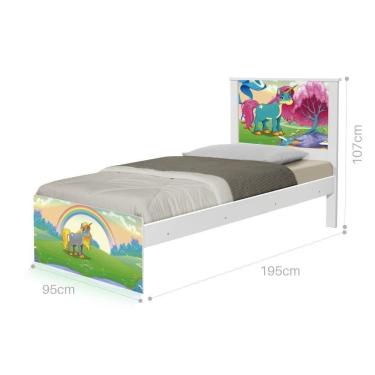 Imagem de Cama Solteiro Com Cabeceira Adesivada Unicórnio Feliz