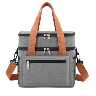 Imagem de Bolsa Térmica com Dupla Camada e Alça Ajustável – Lancheira com Múltiplos Compartimentos, Espaçosa e Ideal para Marmita, Trabalho, Academia e Passeios (Cinza)