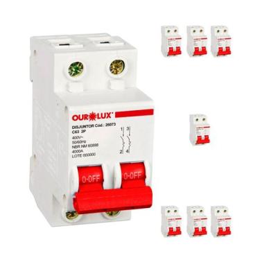 Imagem de 8 Disjuntor Bipolar 63 Amperes Curva C Ourolux