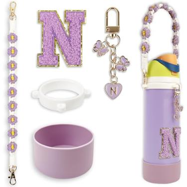 Imagem de Conjunto de monograma fofo de bota de silicone compatível com garrafa de água Owala 947 ml - Acessórios perfeitos para Owala Tumbler, Owala Free Sip, Pink Owala, Black Owala, copo de café owala (roxo