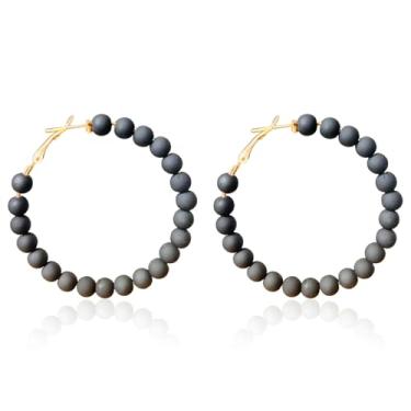 Imagem de QUPENGXU Brincos de argola elegantes boêmios com contas coloridas, círculos, redondos, para mulheres, minimalistas, festa geométrica dos anos 80, trumpet, Madeira, Sem pedra preciosa