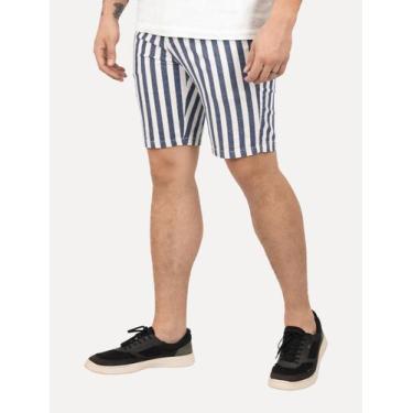 Imagem de Bermuda Reserva Masculina Listrada Off-White/Azul Marinho, 42
