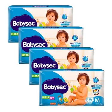 Imagem de Kit 4 Fralda Babysec Ultrasec Tamanho M Pacote Mega 38 Unidades