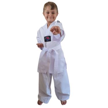 Imagem de Dobok Kimono Canelado Olimpic Taekwondo Infantil/Adulto - Homologado (M4-10 a 11 anos, Gola Branca)