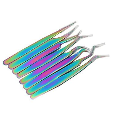 Imagem de Sluffs Eyelash Extension Tweezers Set Stainless Steel High Hardness Ergonomic Design Eyelash Tweezers(8pcs, Rainbow)