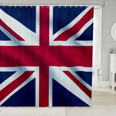 Imagem de Erosebridal Cortina de chuveiro Union Jack 72 x 84, cortina de banheiro retrô com bandeira do Reino Unido à prova d'água para crianças, meninos e meninas, cortina de banho vintage de Londres com