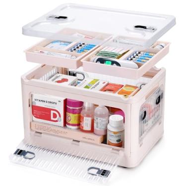 Imagem de Fivebop Caixa organizadora de medicamentos de 24 litros com bandeja removível, caixa dobrável extra grande de primeiros socorros vazia, recipiente de medicamentos transparente, organizador de