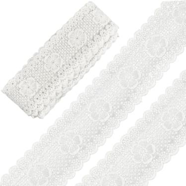 Imagem de GORGECRAFT 5 cm de largura, acabamento de renda de algodão, 5 metros, fita de renda com ilhós, branco, tule, crochê, acabamento vintage bordado para artesanato faça você mesmo, material de diário de