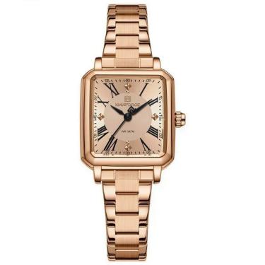 Imagem de Relógio Feminino Mostrador Quadrado Ponto De Luz Em Aço Inoxidavel Impermeavel Rose