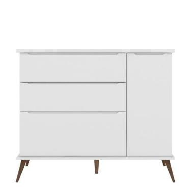 Imagem de Comoda Infantil Melinda 4 Gavetas MDF Pés Madeira Branco Pheonix Baby