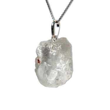Imagem de Colar Pingente Topázio Branco Bruto 35mm Montagem Prata 950