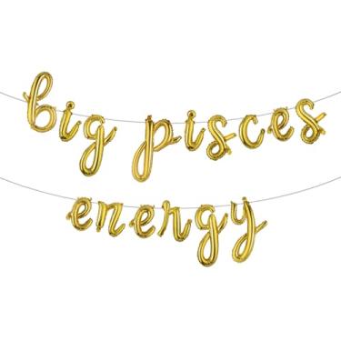 Imagem de Faixa multicolorida de balões de energia de Peixes, decorações de festa de aniversário, aniversário de peixes, letras de 41 cm, aniversário de 21 anos, aniversário de 30 anos (L BIG PISCES ENERGY Gold