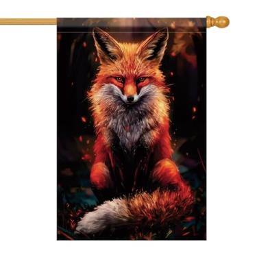 Imagem de Starlit Patio Bandeira de casa de raposa vermelha 71 x 101 cm outono floresta animal jardim bandeira dupla face exterior quintal bandeira varanda gramado vida selvagem decoração outono floresta
