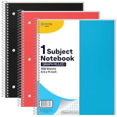 Imagem de Enday Caderno de papel milimetrado 21 x 28 com capa de plástico (pacote com 3) Caderno quadriculado azul, vermelho e preto, caderno espiral de papel quadriculado, 4 quadrados por polegada, papel