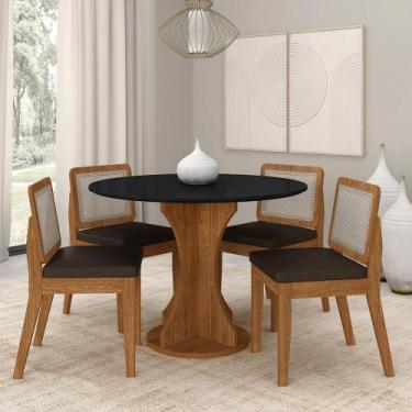 Imagem de Mesa Redonda Andria 4 Cadeiras Sextavadas Freijó/pto/material sintétic