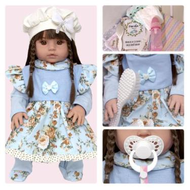 Imagem de Baby Reborn Princesa Cabelo Castanho Roupa Azul com Itens - Cegonha Re