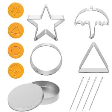 Imagem de Conjunto de 6 peças de cortadores de biscoito de aço inoxidável, ferramentas para fazer doces de açúcar, kit de jogo de açúcar, guarda-chuva triangular, estrela, redondo, bolo, bolo, moldes de